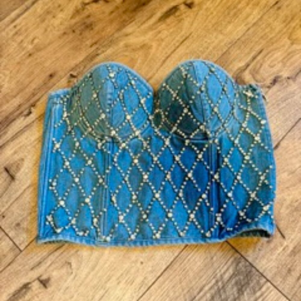 Denim Jeweled Corset